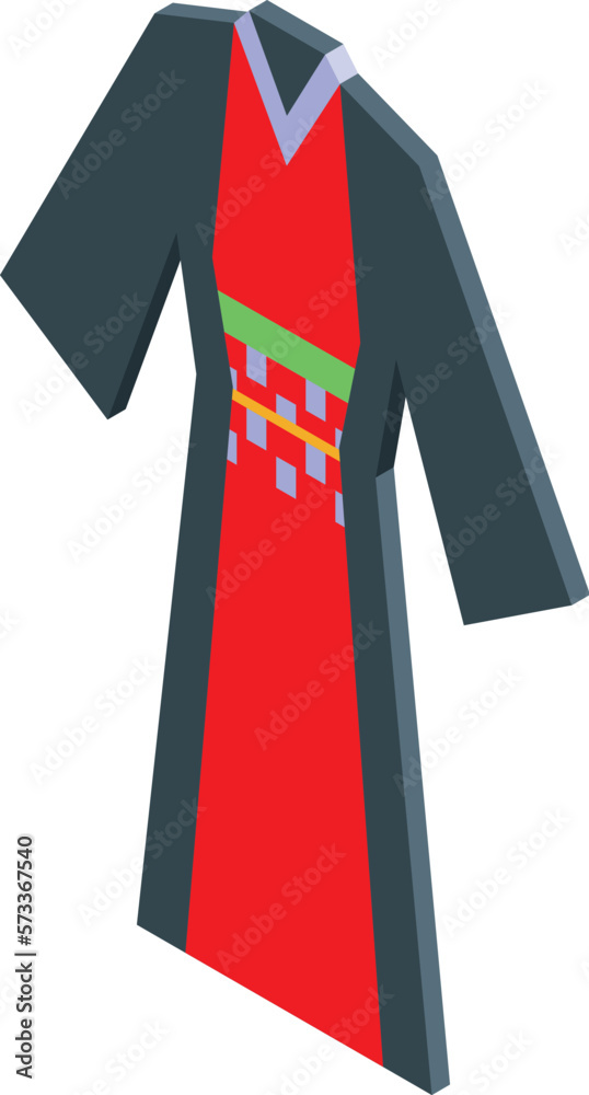 Black red kimono icon isometric vector. Japan culture. Casual beautiful