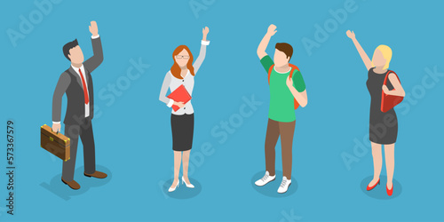 3D Isometric Flat Vector Set of People with Hi Hand Gesture, Greeting or Saying Hello