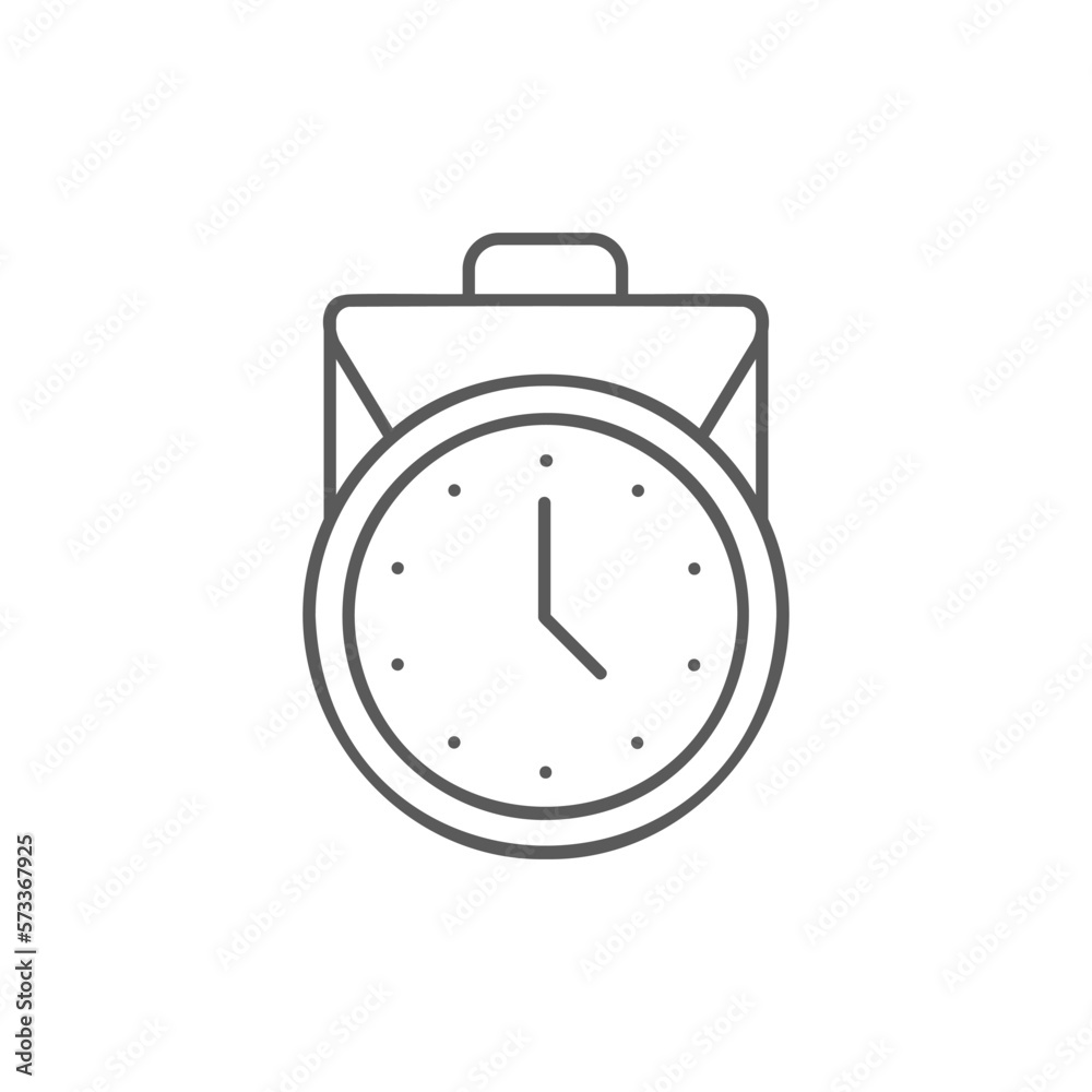 Clock with suitcase, working hours lineal icon. Time management symbol design. Clock with suitcase, working hours lineal icon. Time management symbol design.