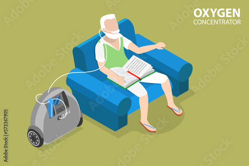 3D Isometric Flat Vector Conceptual Illustration of Oxygen Concentrator, Medical Portable Device