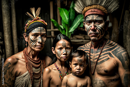 indigenous family from the Amazon. generative Ai photo