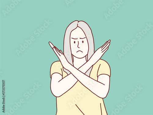 Woman mad serious stop Gesture refuse no With Crossed x Hands simple korean style illustration