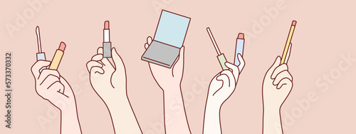 Female hands holding lift up make up packaging simple korean style illustration
