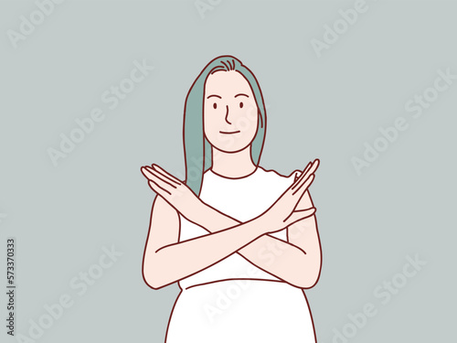 Woman mature serious stop Gesture refuse no With Crossed x Hands simple korean style illustration