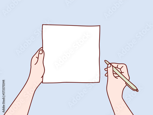 view above hand taking notes in blank paper simple korean style illustration