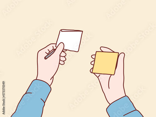Hand hold paper color sticky note simple korean style illustration