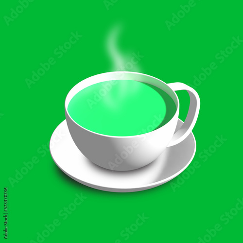 3d rendering of warm green tea in a cup