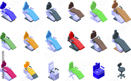 Dental chair icons set isometric vector. Medical device. Machine equipment