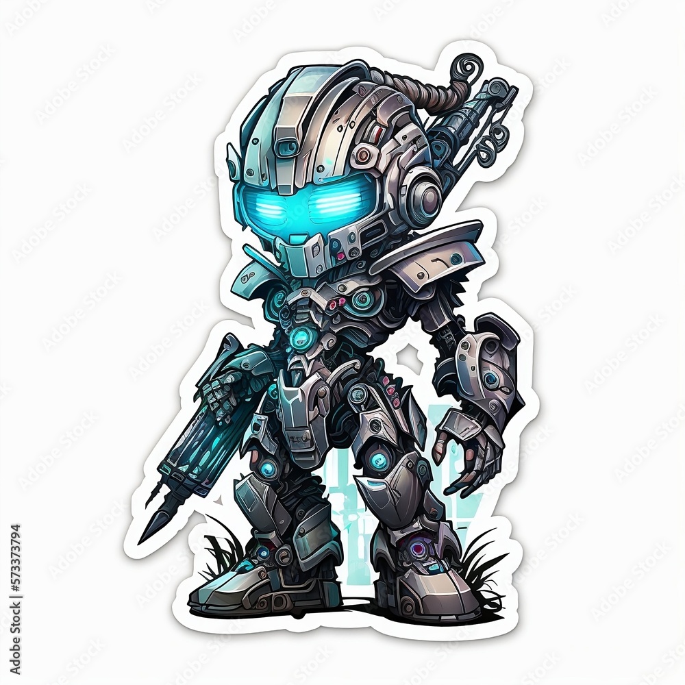 cyborg sticker, anime theme, ai robot sticker, white background cyborg sticker, anime theme, ai robot sticker, white background