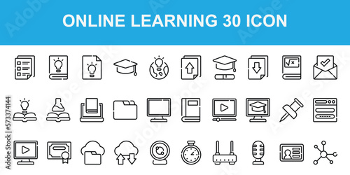 Online Learning Icon Pack With 64px x 64px, Outline Style , simple icon for study or web, app