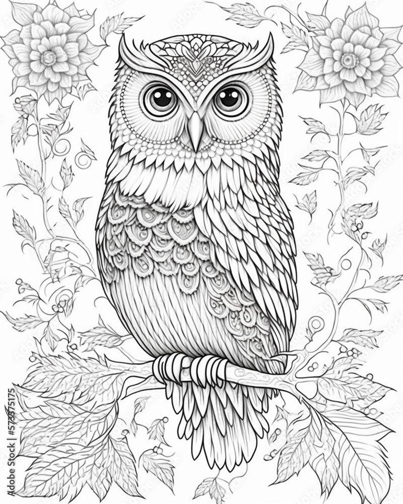 coloring page for adult owl Stock Illustration Adobe Stock
