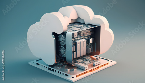 Cloud Computing: High-Tech Processor on a White Cloud. Created using generative AI, Tuned.
