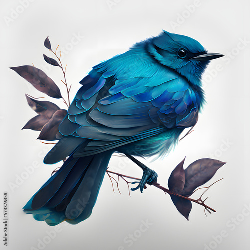 Branch Perch: A Beautiful Blue Bird Resting on a Branch, an Artistic Airbrushed Image