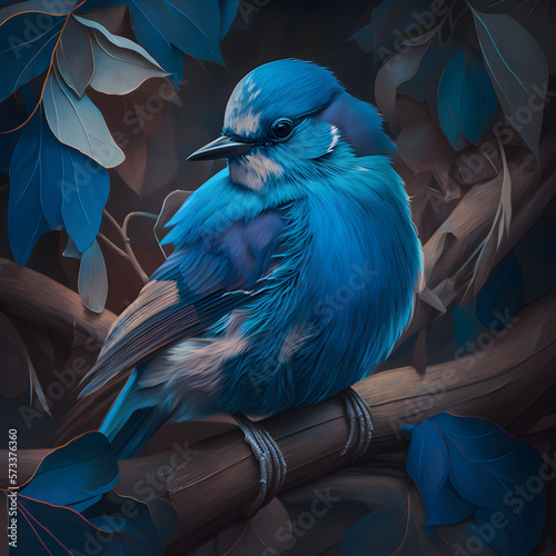 Graceful Flight: A Stunning Blue Bird Captured in a Realistic Airbrush Painting. Created using generative AI, Tuned.