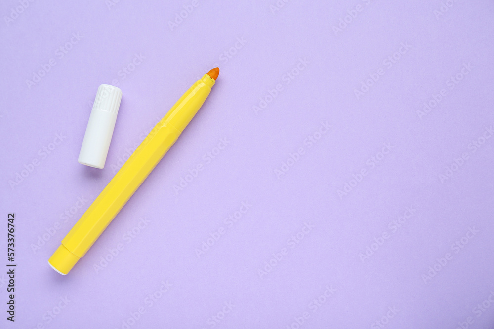 Yellow marker on light background, flat lay. Space for text