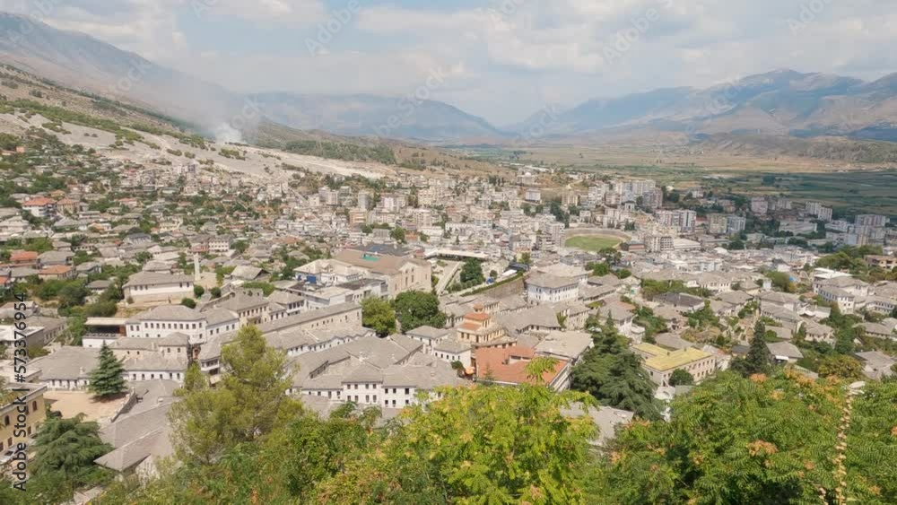 Gjirokaster Sprawling city view from Castle, Known as City of Stones, Albanian cityscape Gjirokaster Sprawling city view from Castle, Known as City of Stones, Albanian cityscape