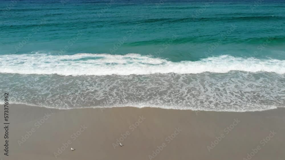 Aerial view of waves at a beach, in sunny Australia - tracking, drone shot Aerial view of waves at a beach, in sunny Australia - tracking, drone shot