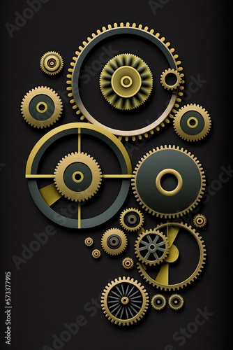 Wallpaper Mural AI-generated abstract illustration of brass gears on a dark background. MidJourney. Torontodigital.ca