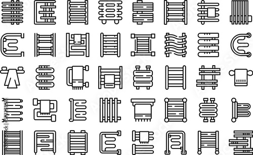 Towel dryer icons set outline vector. House spa. Home wall