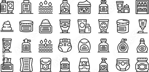 Diaper cream icons set outline vector. Children health. Treatment infection