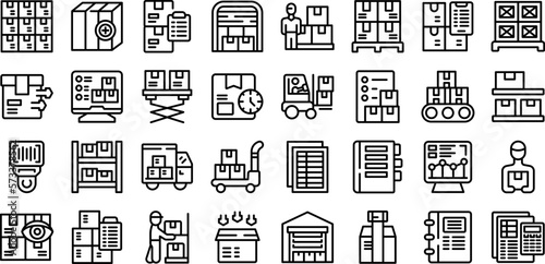 Storekeeper icons set outline vector. Worker wood. House inventory