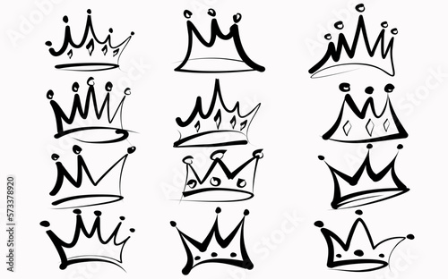 graffiti icon crown vector set, Hand drawn Various crowns set, vector illustration paint spray doodle crowns style.