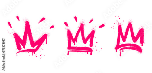 collection of Spray painted graffiti crown sign in pink colour. Crown drip symbol. isolated on white background. vector illustration