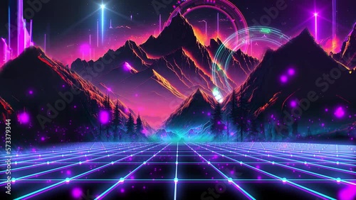 Mountains landscape in retro style colours 