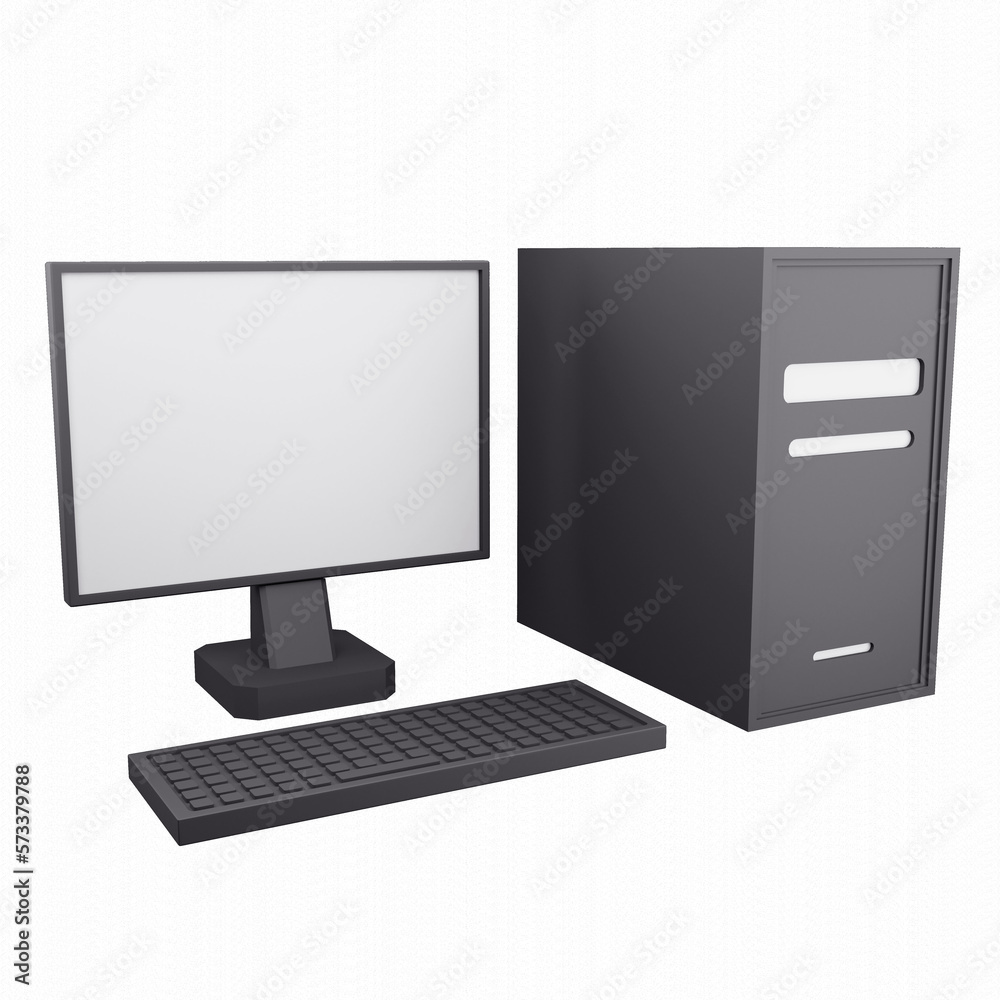 3D render low polygon computer desktop icon isolated on transparent background 3D render low polygon computer desktop icon isolated on transparent background
