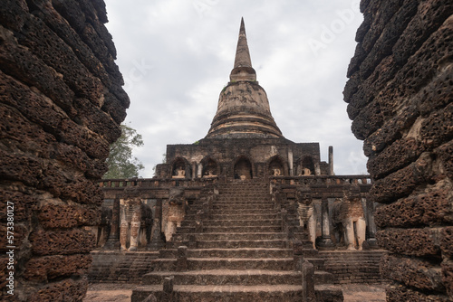 Wat Chang Lom at Si satchanalai historical park  Sukhothai Province  Thailand  world heritage.