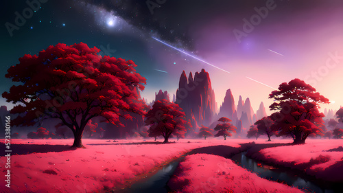 Hermoso Atardecer Rojo con el Espacio a la Vista, IA Generativa © Tyrael