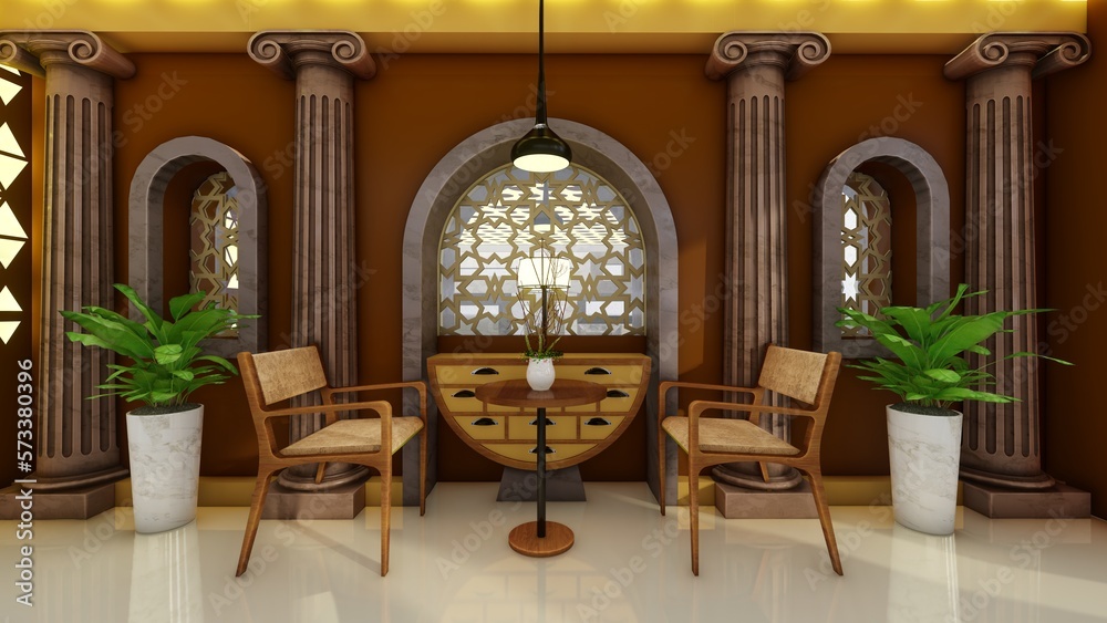 interior design, classic living room, with classic ornament motifs. 3d renders interior design, classic living room, with classic ornament motifs. 3d renders