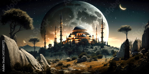 Turkish traditional arabic mosque architecture. Turkish art. Generative AI