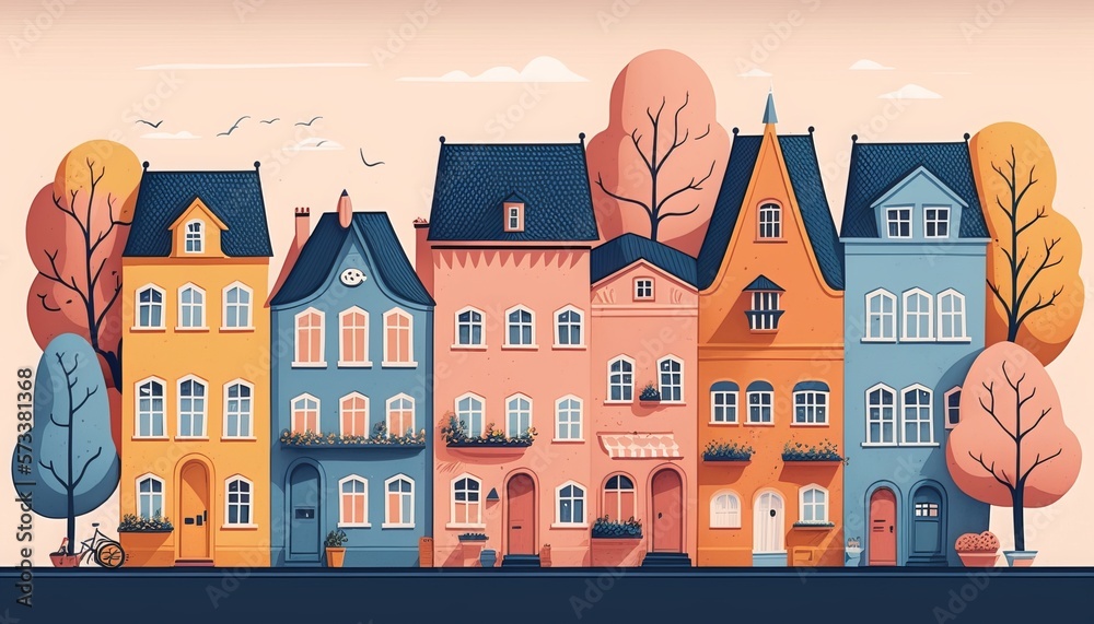 Vintage German style townhomes. Generative AI.
