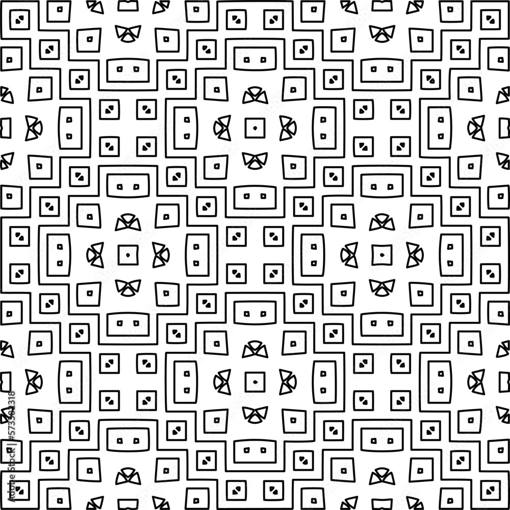 Monochrome ornamental texture with smooth linear shapes, zigzag lines, lace pattern.Abstract geometric black and white pattern for web page, textures, card, poster, fabric, textile. Monochrome ornamental texture with smooth linear shapes, zigzag lines, lace pattern.Abstract geometric black and white pattern for web page, textures, card, poster, fabric, textile.