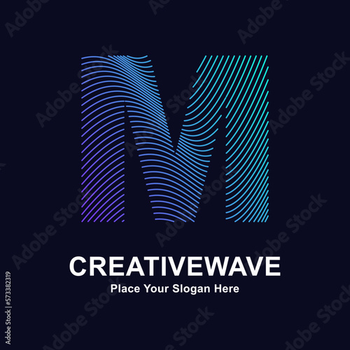 Abstract line letter M creative wave logo vector template. Suitable for business, technology, line logotype, wave pattern and nature 