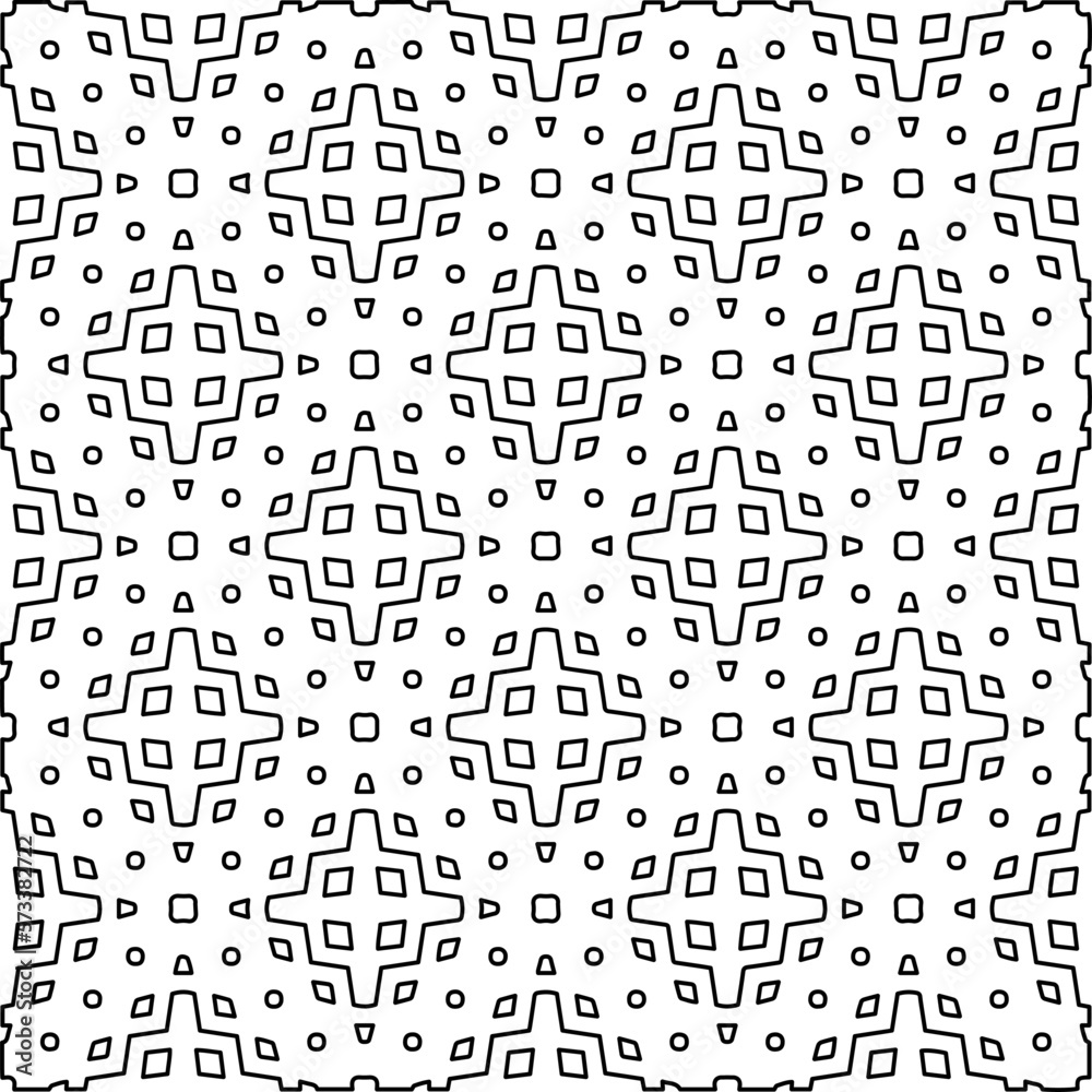  Monochrome ornamental texture with smooth linear shapes, zigzag lines, lace pattern.Abstract geometric black and white pattern for web page, textures, card, poster, fabric, textile.