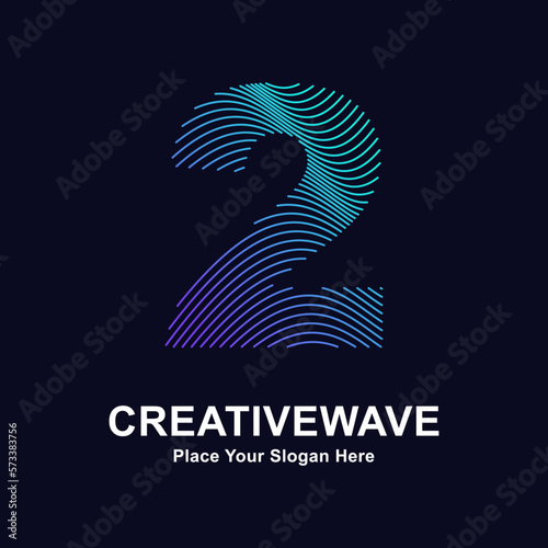 Number 2 abstract line creative wave logo vector template. Suitable for business, technology, line logotype, abstract wave and nature 
