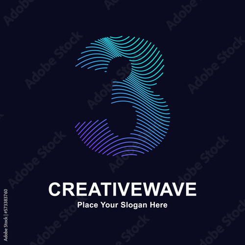 Number 3 abstract line creative wave logo vector template. Suitable for business, technology, line logotype, abstract wave and nature 