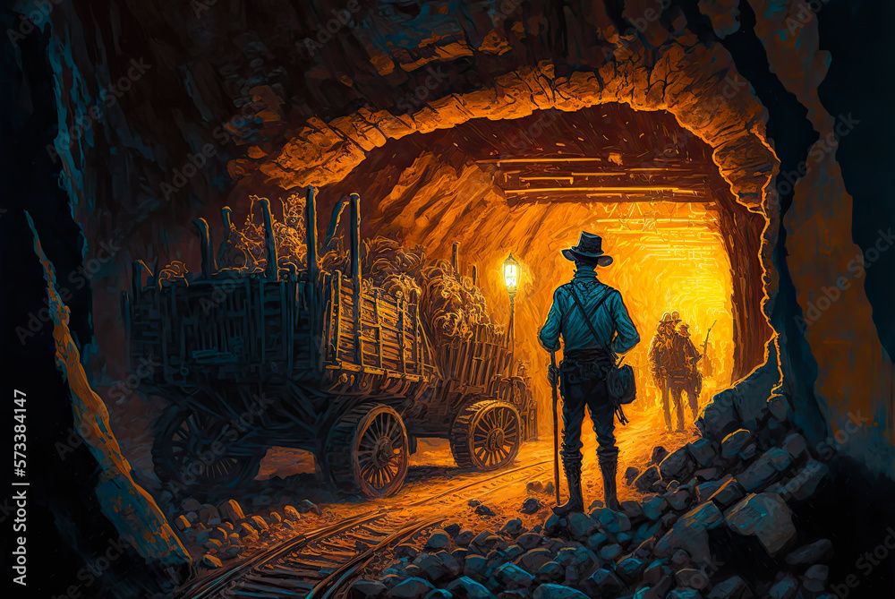 Underground mine, Old West. Generative AI Underground mine, Old West. Generative AI