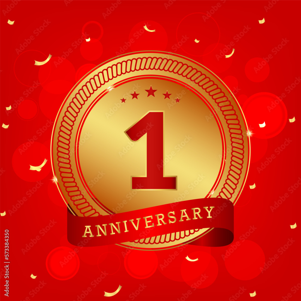 1 years anniversary. Anniversary template design concept with gold and red colors , design for ...