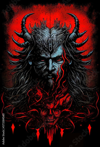 Heavy Metal Poster Illustration with Evil Entity. Skulls, demons and ghosts. Detailed illustration, complex work, generative ai.