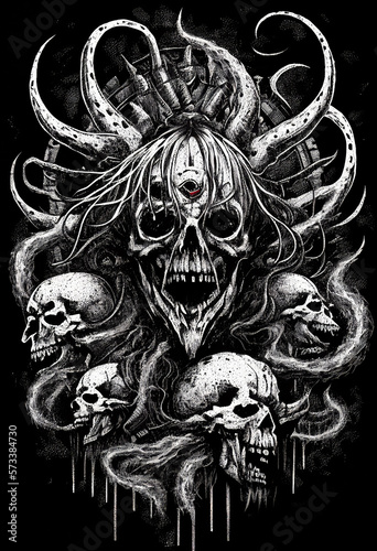 Fényképezés Heavy Metal Poster Illustration with Evil Entity