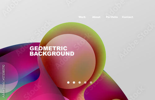 Landing page abstract liquid background. Flowing shapes, round design and circle. Web page for website or mobile app wallpaper
