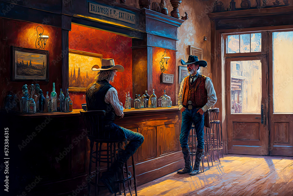 In a saloon, painting, Old West. Generative AI In a saloon, painting, Old West. Generative AI
