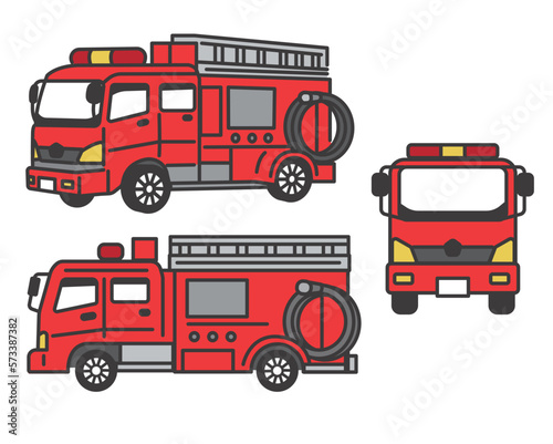 シンプルで使いやすい消防車のベクターイラスト素材／火災／消防士／レスキュー