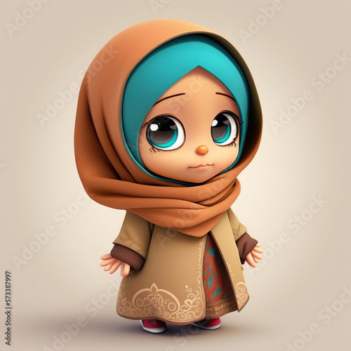 3D Chibi cute or kawaii Muslim girl. Generative AI
