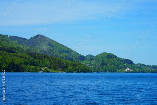 View of the Fuschlsee lake near Salzburg in the Austrian Alps