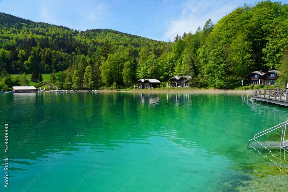 View of the Fuschlsee lake near Salzburg in the Austrian Alps View of the Fuschlsee lake near Salzburg in the Austrian Alps