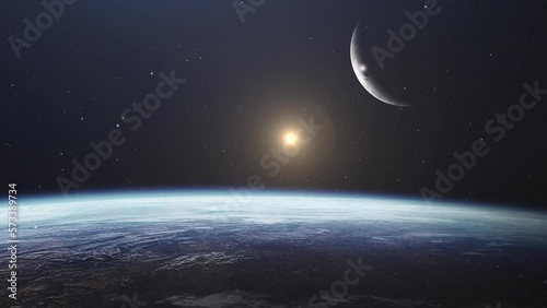 surface of planet earth and moon and sun in space photo